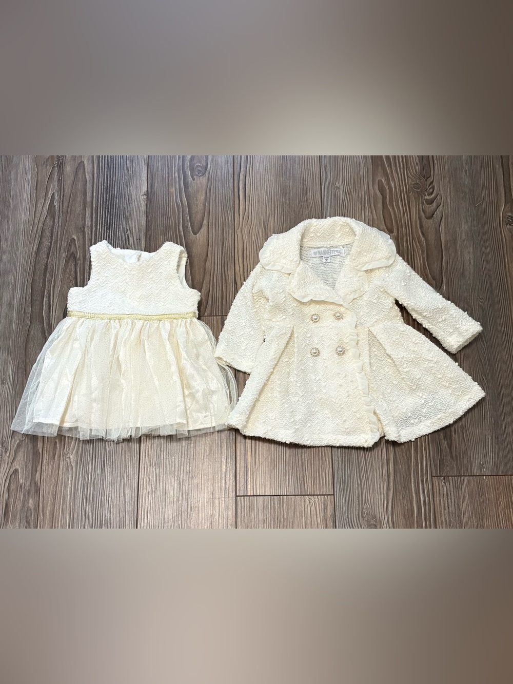 Nannette Baby Girl Dress Coat Set 0-3M Cream Ivory Boucle Tulle Holiday Formal